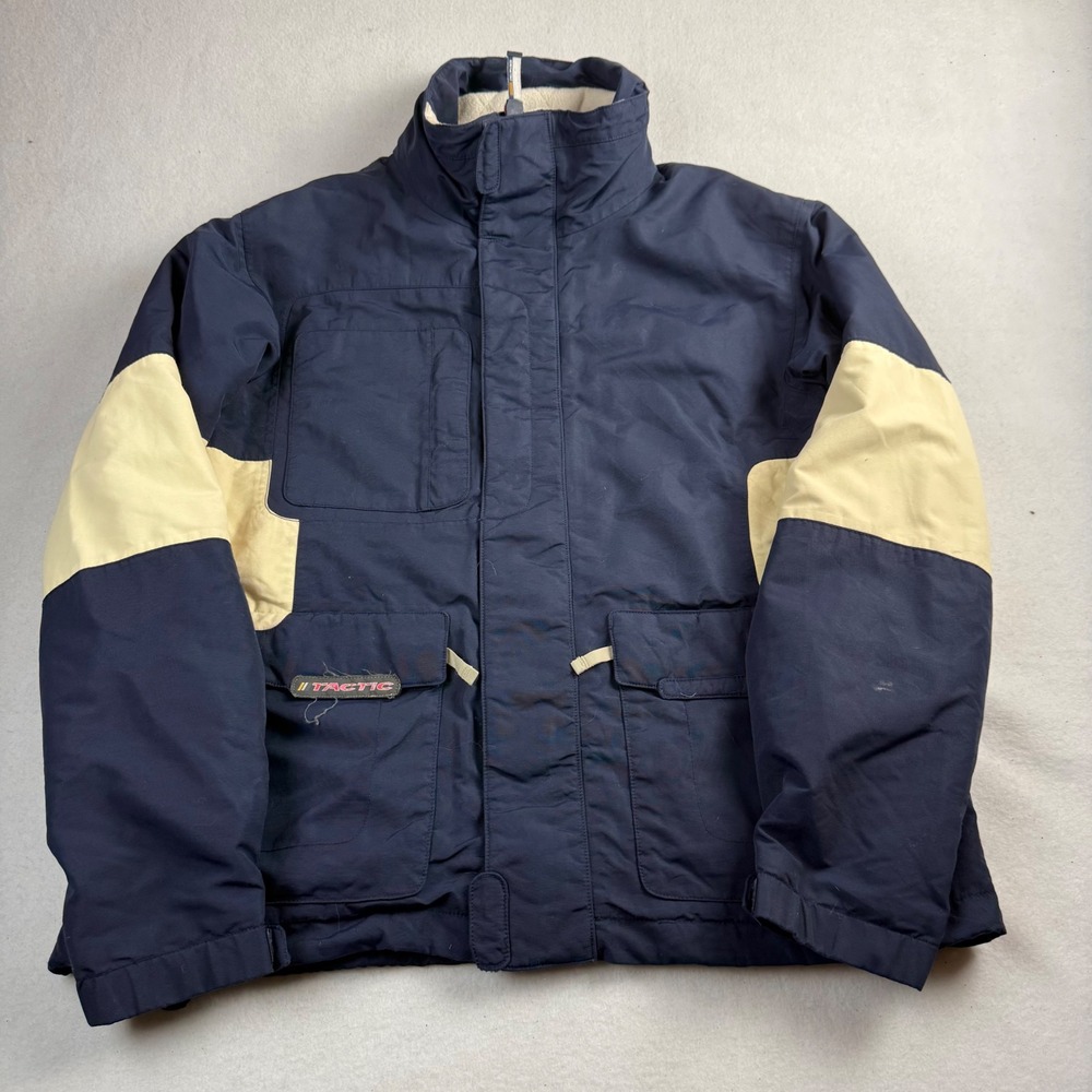 Burton Tactic Snowboard Jacket Mens Medium Navy Blue Cream Colorblock Vintage